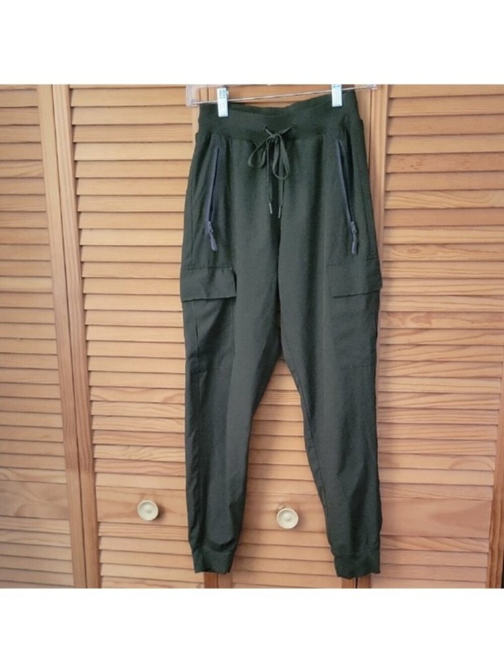 Libin Army Green Three Zipper Pockets Drawstring Cargo Jogger Pants Size XS